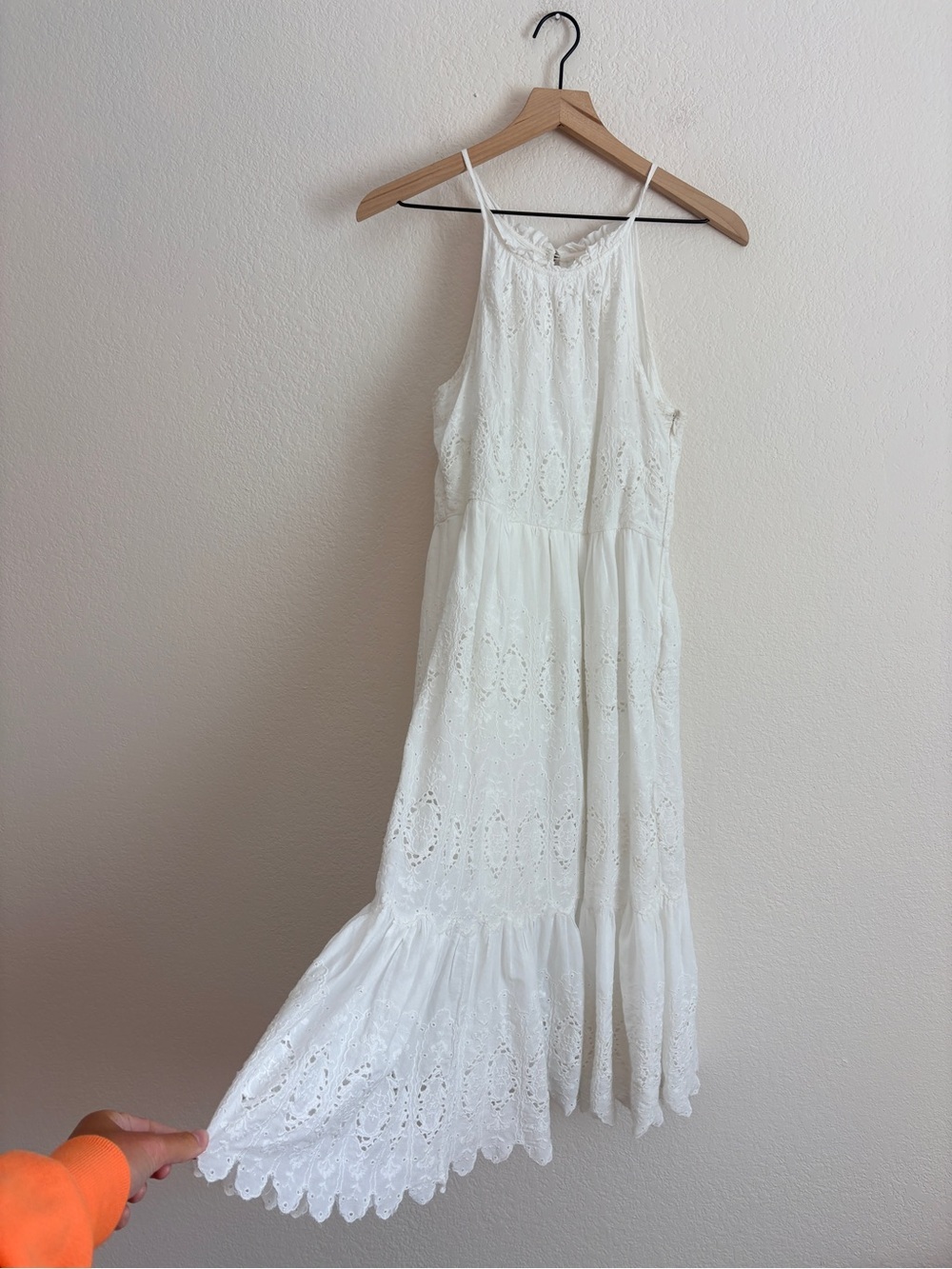Anthropologie Maeve Tiered White Eyelet Halter Midi Dress - Picture 4 of 11